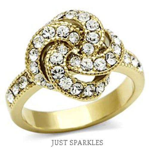 STUNNING 18K YELLOW GOLD PLATED SIMULATED DIAMOND LADIES RING