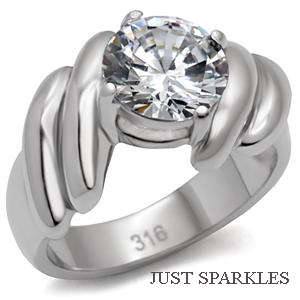 STUNNING STAINLESS STEEL SIMULATED DIAMOND LADIES RING