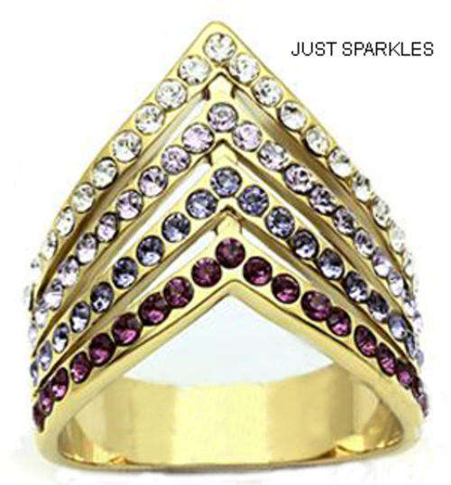 STUNNING YELLOW GOLD PLATED SIMULATED DIAMOND LADIES RING