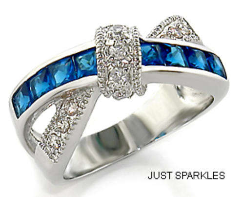 STUNNING STAINLESS STEEL SIMULATED SAPPHIRE LADIES RING