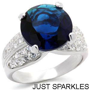 STUNNING 18K WHITE GOLD PLATED SIMULATED SAPPHIRE LADIES RING