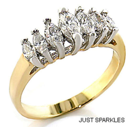 STUNNING YELLOW GOLD PLATED SIMULATED DIAMOND LADIES RING