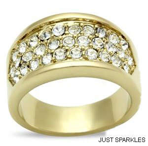 STUNNING YELLOW GOLD PLATED SIMULATED DIAMOND LADIES RING