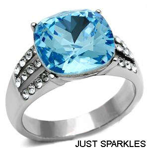 STUNNING STAINLESS STEEL SIMULATED TOPAZ LADIES RING