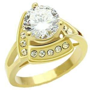 STUNNING YELLOW GOLD PLATED SIMULATED DIAMOND LADIES RING