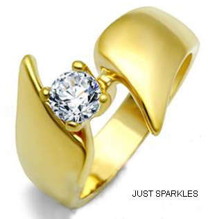 STUNNING YELLOW GOLD PLATED SIMULATED DIAMOND LADIES RING