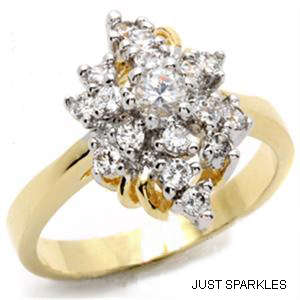 STUNNING YELLOW GOLD PLATED SIMULATED DIAMOND LADIES RING