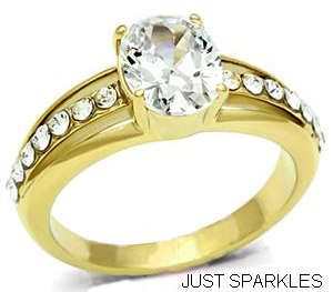 STUNNING YELLOW GOLD PLATED SIMULATED DIAMOND LADIES RING