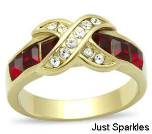 PRETTY 18K YELLOW GOLD PLATED SIMULATED RUBY LADIES RING