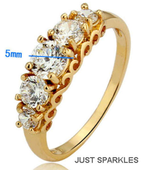 STUNNING YELLOW GOLD PLATED SIMULATED DIAMOND LADIES RING