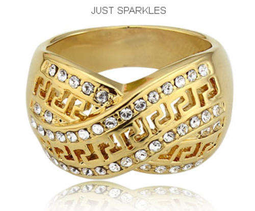 STUNNING YELLOW GOLD PLATED SIMULATED DIAMOND LADIES RING