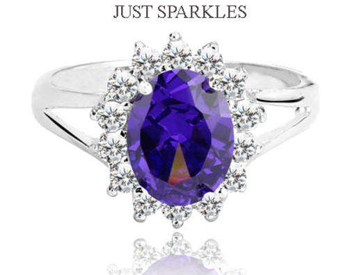 STUNNING 18K WHITE GOLD PLATED SIMULATED AMETHYST LADIES RING