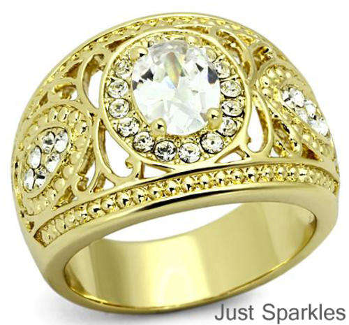 STUNNING 18K YELLOW GOLD PLATED SIMULATED DIAMOND LADIES RING