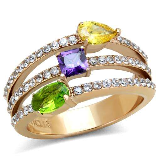 STUNNING YELLOW GOLD PLATED SIMULATED DIAMOND LADIES RING