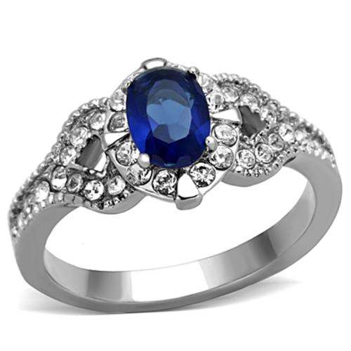 STUNNING STAINLESS STEEL SIMULATED SAPPHIRE LADIES RING