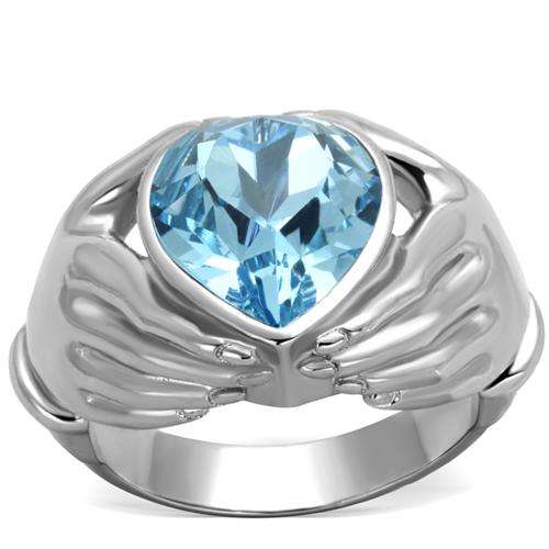 STUNNING STAINLESS STEEL SIMULATED BLUE TOPAZ LADIES RING