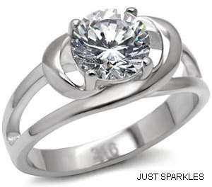 STUNNING STAINLESS STEEL SIMULATED DIAMOND LADIES RING