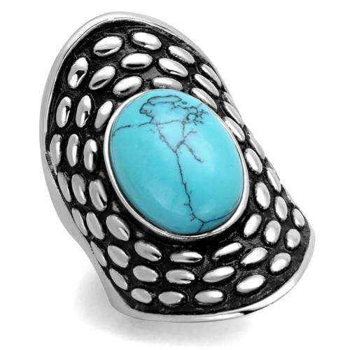 STAINLESS STEEL SIMULATED TORQUOISE LADIES RING