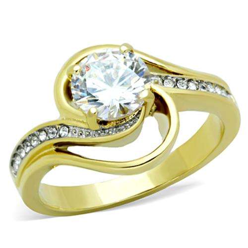 STUNNING YELLOW GOLD PLATED SIMULATED DIAMOND LADIES RING