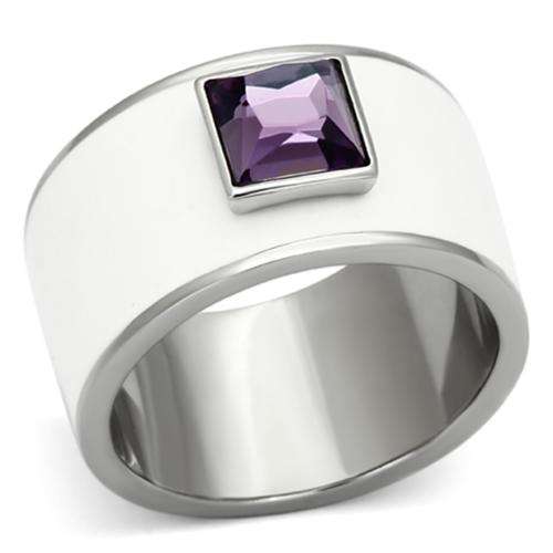 STUNNING STAINLESS STEEL SIMULATED AMETHYST LADIES RING