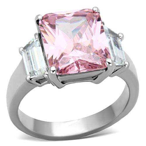 STUNNING STAINLESS STEEL SIMULATED PINK TOPAZ LADIES RING
