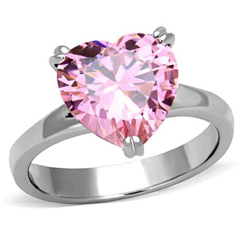 STUNNING STAINLESS STEEL SIMULATED PINK TOPAZ LADIES RING