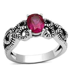 STUNNING STAINLESS STEEL SIMULATED RUBY LADIES RING