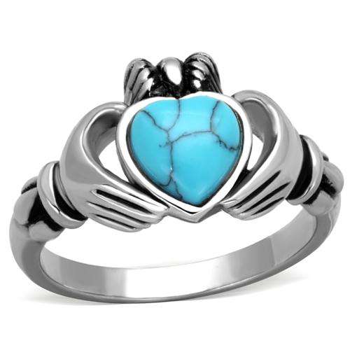 STAINLESS STEEL SIMULATED TORQUOISE LADIES RING
