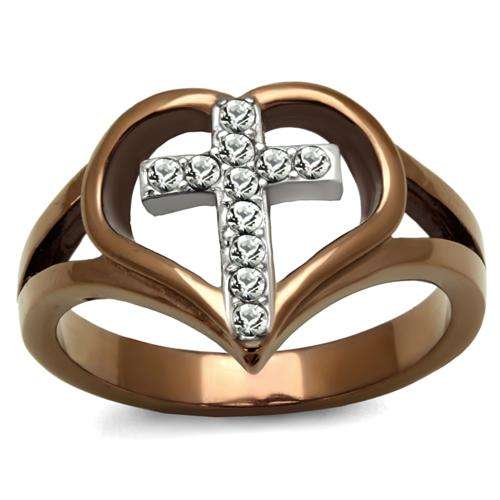 UNUSUAL SIMULATED DIAMOND BROWN STAINLESS STEEL LADIES RING