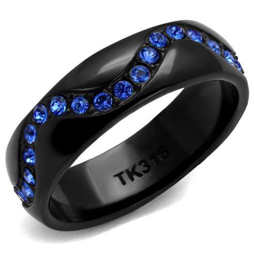 STUNNING BLACK STAINLESS STEEL SIMULATED SAPPHIRE LADIES RING