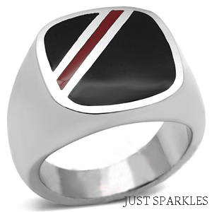 TRENDY MEN'S STAINLESS STEEL AND ENAMEL RING