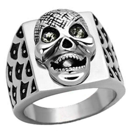 TRENDY MEN'S STAINLESS STEEL AND SIMULATED DIAMOND RING