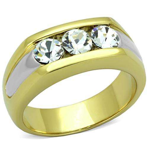 TRENDY MEN'S 18K YELLOW GOLD PLATED AND SIMULATED DIAMOND RING