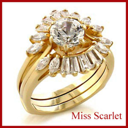 18K GOLD SIMULATED DIAMOND 2 PCE WEDDING RING SET