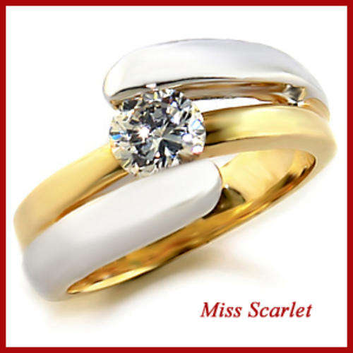 STYLISH 18K GOLD PLATED SIMULATED DIAMOND RING - SIZE 8