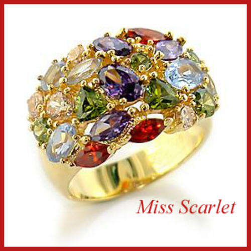 Multi Coloured CZ Diamond Gold Ring - SIZE 8