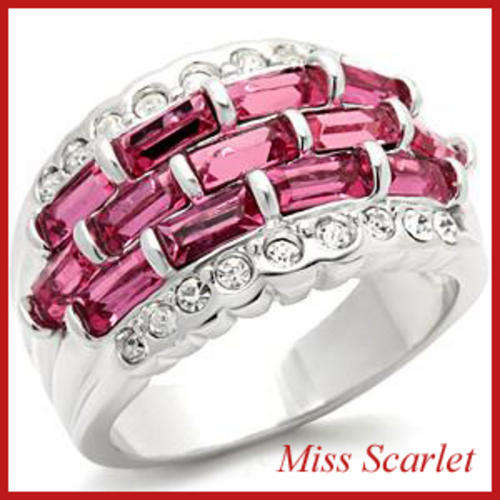 PINK AND CLEAR SIMULATED DIAMOND RING - SIZE 6