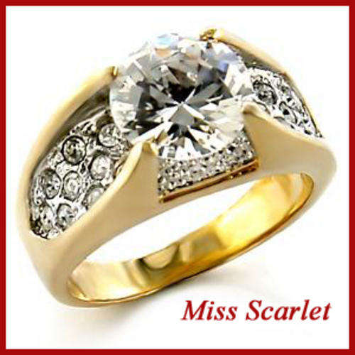 18K YELLOW AND WHITE GOLD SIMULATED DIAMOND RING - SIZE 8