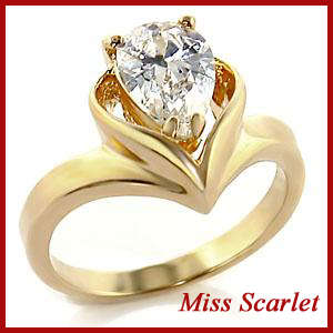 SOLITAIRE SIMULATED DIAMOND 18K GOLD RING - SIZE 10