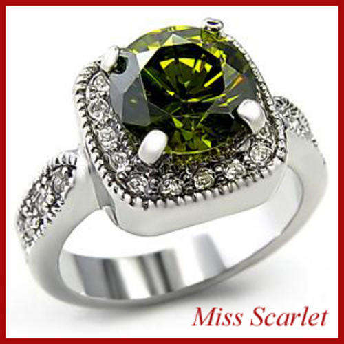 18ct WHITE GOLD PLATED OLIVINE SIMULATED DIAMOND RING