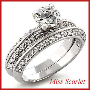 SIMULATED DIAMOND 18KT WHITE GOLD PLATED WEDDING RING SET