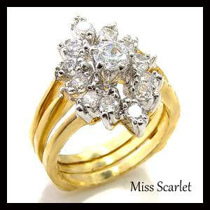 SIMULATED DIAMOND 18KT YELLOW GOLD PLATED WEDDING RING SET