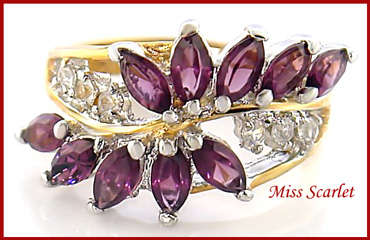 SIMULATED AMETHYST AND SIMULATED DIAMOND 18KT YELLOW GOLD PLATED RING