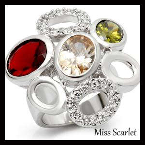 MULTI COLOURED SIMULATED DIAMOND 18KT WHITE GOLD PLATED RING
