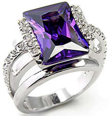 SIMULATED AMETHYST AND SIMULATED DIAMOND 18KT WHITE GOLD PLATED RING