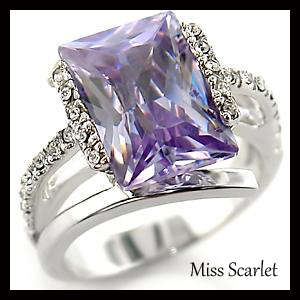 SIMULATED LIGHT AMETHYST AND SIMULATED DIAMOND 18KT WHITE GOLD PLATED RING