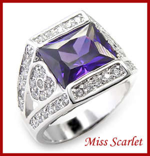 SIMULATED AMETHYST AND SIMULATED DIAMOND 18KT WHITE GOLD PLATED RING