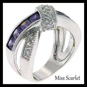 SIMULATED AMETHYST AND SIMULATED DIAMOND 18KT WHITE GOLD PLATED RING