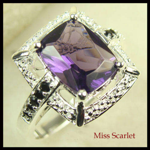 STERLING SILVER AMETHYST AND ONYX LADIES RING