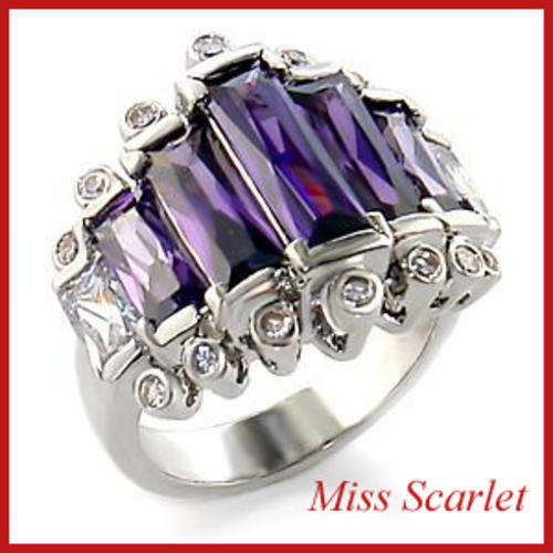 SIMULATED AMETHYST AND SIMULATED DIAMOND 18KT WHITE GOLD PLATED RING